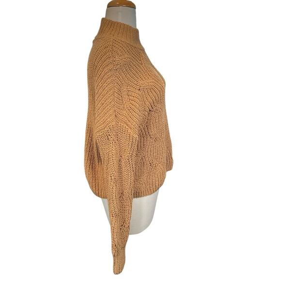 American Eagle Womens Mock Neck Cable Knit Long Sleeve Sweater NWT Tan Medium - Picture 4 of 11